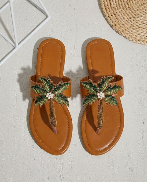 Palm Tree Beaded Slides