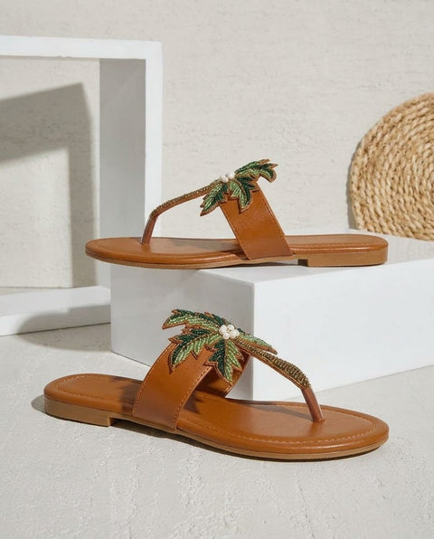 Palm Tree Beaded Slides