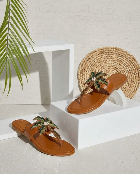 Palm Tree Beaded Slides