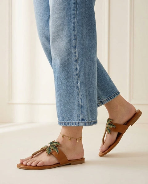 Palm Tree Beaded Slides