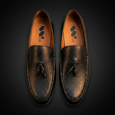 Italian Leather Tassel Loafer - Black