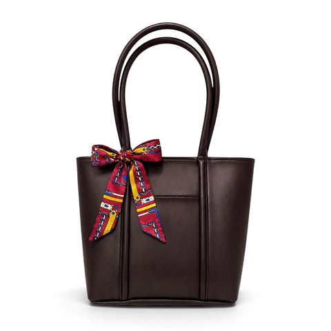 Julie Ribbon Coffee Tote Bag with Printed Scarf Bow