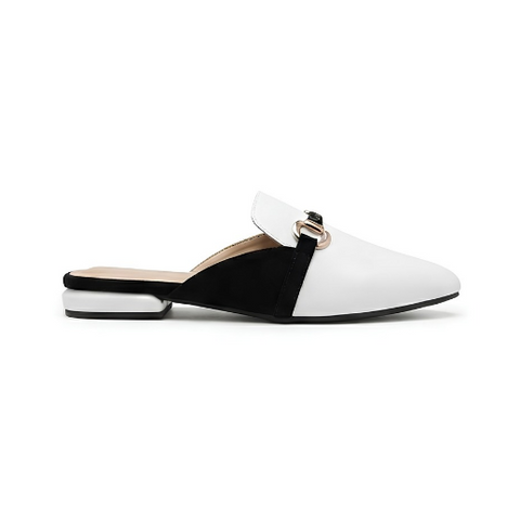 Horsebit Mules - Black/White
