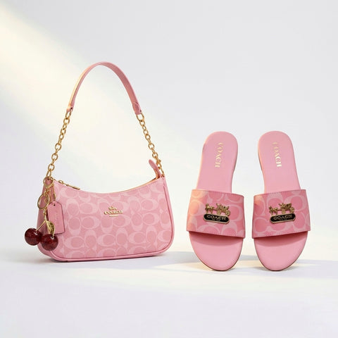 Coach Cross Body + Slides + Cherry Keychain - Pink