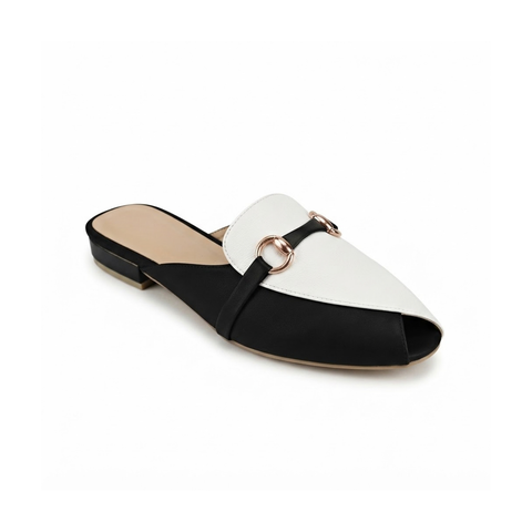 Horsebit Mules - Black/White