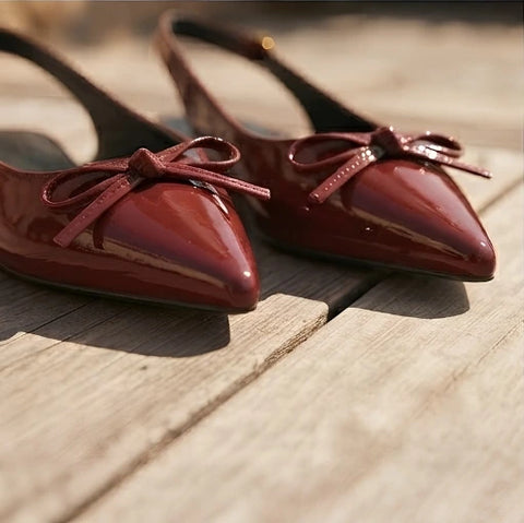 Bow Slingback Flats - Red Wine