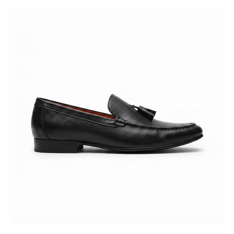 Italian Leather Tassel Loafer - Black