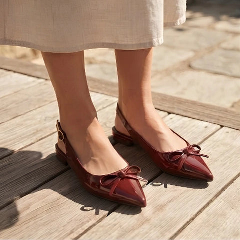 Bow Slingback Flats - Red Wine