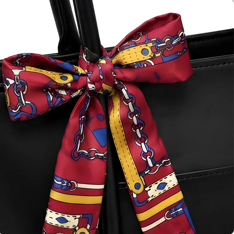Julie Ribbon Black Tote Bag with Printed Scarf Bow