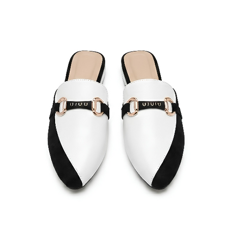 Horsebit Mules - Black/White