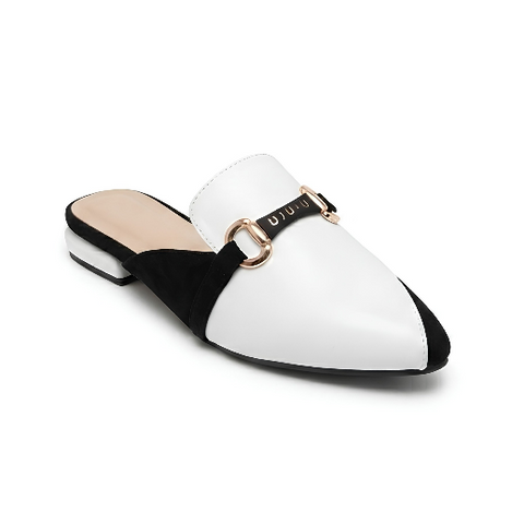 Horsebit Mules - Black/White