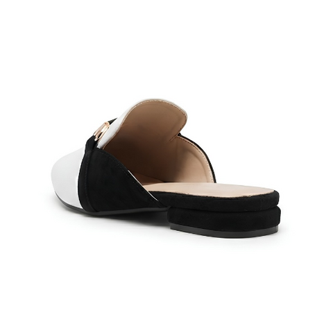 Horsebit Mules - Black/White